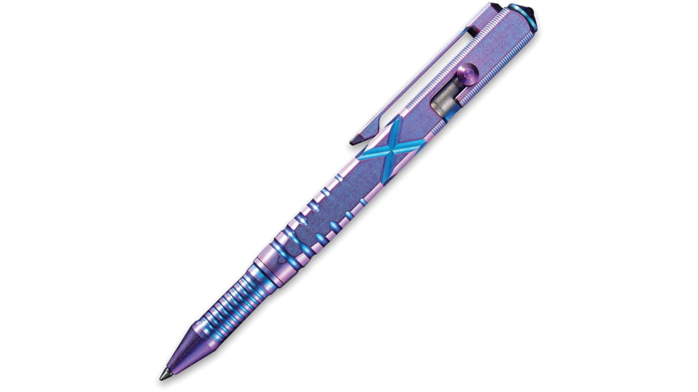 We Knife Co Ltd Tactical Pen, 5in Overall, Pocket Clip, Glass Breaker, Bolt Action Open/Close, Blue Plastic Storage Case, Titanium Construction, Purple, Purple, TP02A