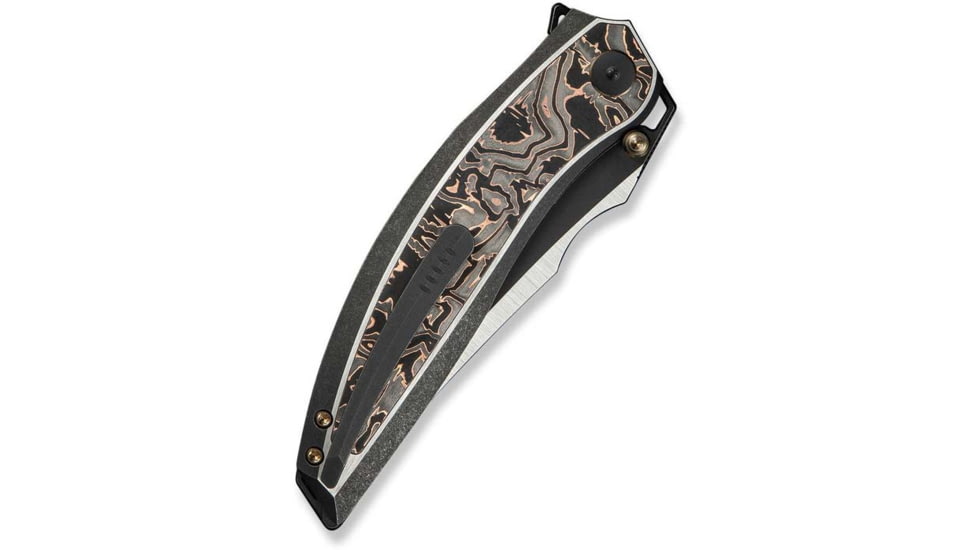 We Knife Co Ltd Weknife Quinseris Flipper &amp; Thumb Stud Knife Black Titanium Handle With Copper Foil Carbon Fiber Inlay 3.96inch Hand Polished Satin Bohler M390 Blade, Black Stonewashed Flat We23093-1 - WE23093-1