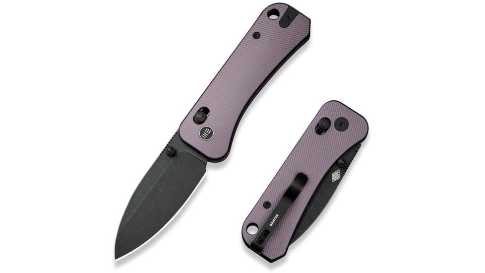 We Knife Co Ltd Banter 2 Folding Knife 2.87 in, CPM S35VN Steel, Black Stonewash Drop Point Blade, Aluminum Purple Handle, WE23075-2