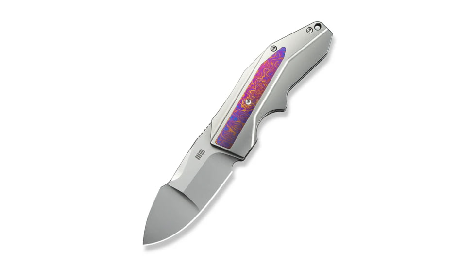 WEKNIFE Coral SLT Flipper Knife Polished Bead Blasted Titanium Handle With Timascus Inlay (2.95" Polished Bead Blasted CPM 20CV Blade)
