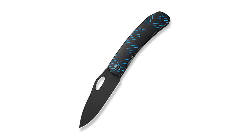 WEKNIFE Inmate Front Flipper &amp; Thumb Hole Knife Black Titanium Handle With Blue Raindrops (3.7" Black Stonewashed CPM 20CV Blade)