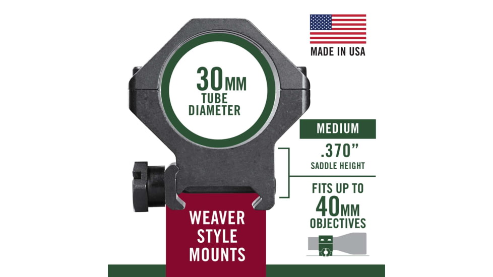 Weaver 30mm Tactical Rings, Medium, Matte 48356