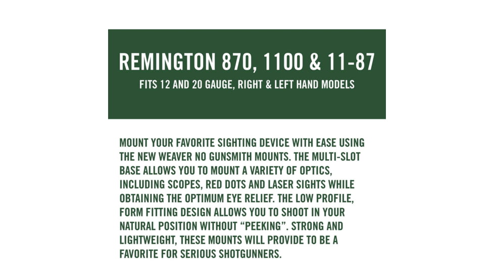 Weaver No Gunsmith Shotgun Saddle Mount, Black - Remington 870, 1100, 1187 - 48340