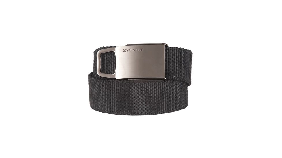 Wenger Mens Quench Nylon Belt with Stainless steel bottle opener buckle, Black 12475