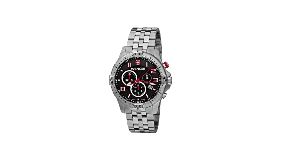 Wenger Mens Squadron Chrono Swiss Watch w/ black dial, bracelet 77056