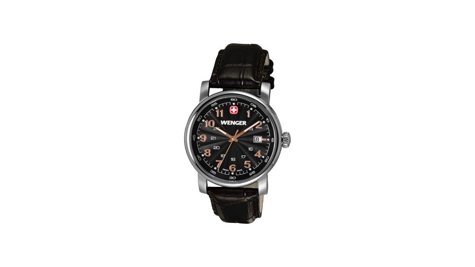 Wenger Urban Classic Black Sunray Textured Dial, Brown Leather Strap 1041.104