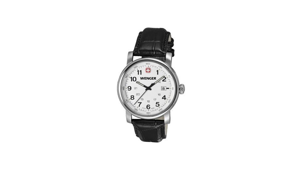 Wenger Urban Classic Silver Sunray Textured Dial, Black Leather Strap 1041.102