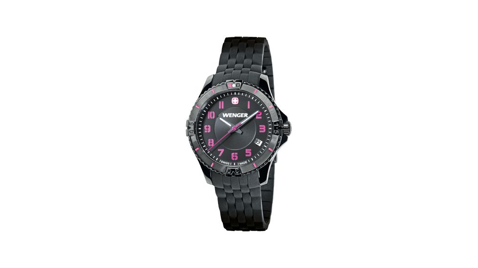 Wenger Womens Squadron Black Dial, Pink Numbers, Black Strap 0121.105
