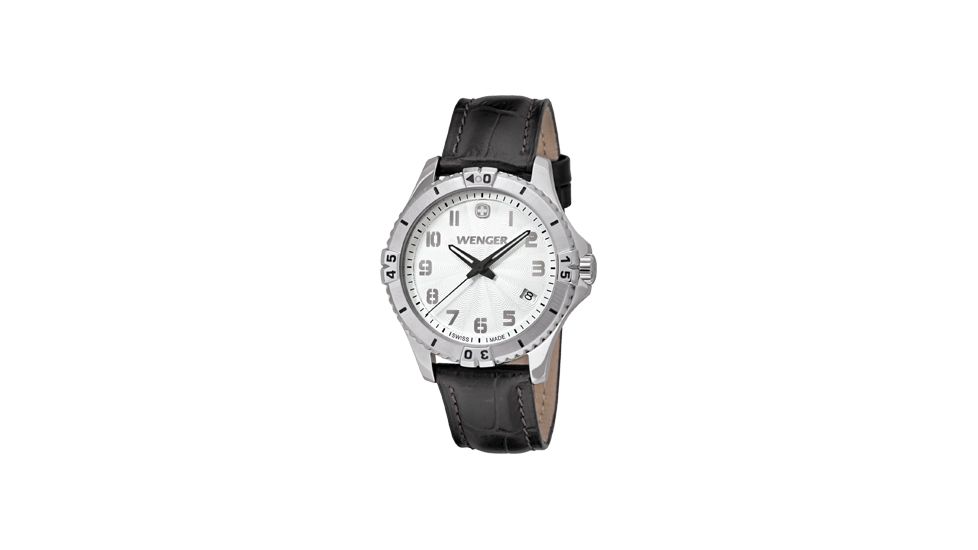 Wenger Womens Squadron White Dial, Black Leather Strap 0121.106