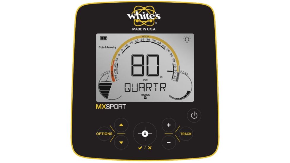 White's Electronics MXSport Metal Detector, Six Adjustable Hunt Programs / 10 in DD Waterproof Search Coil, Adjustable 46 in - 53 in 800-0347