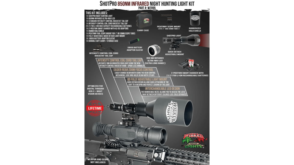Wicked Hunting Lights ShotPro Ultra-Max LED Extreme Range Night Hunting Light Kit, 850nm Infrared, W2095