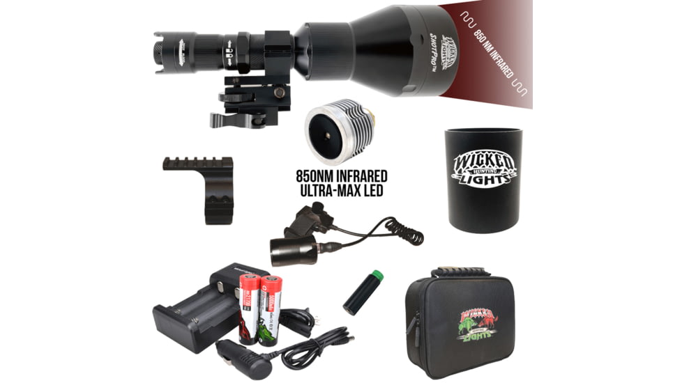 Wicked Hunting Lights ShotPro Ultra-Max LED Extreme Range Night Hunting Light Kit, 850nm Infrared, W2095