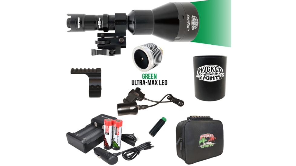 Wicked Hunting Lights ShotPro Ultra-Max LED Extreme Range Night Hunting Light Kit, Green, W2092