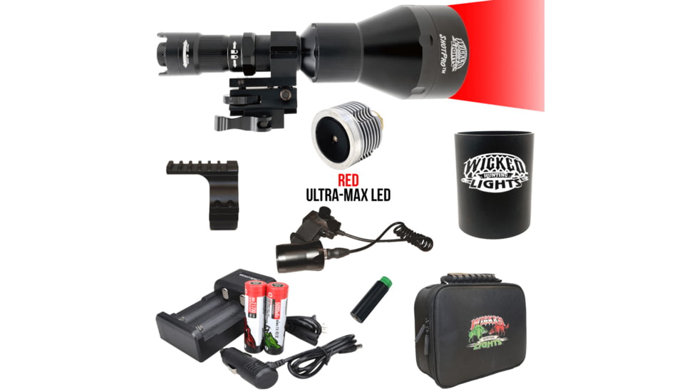 Wicked Hunting Lights ShotPro Ultra-Max LED Extreme Range Night Hunting Light Kit, Red, W2093