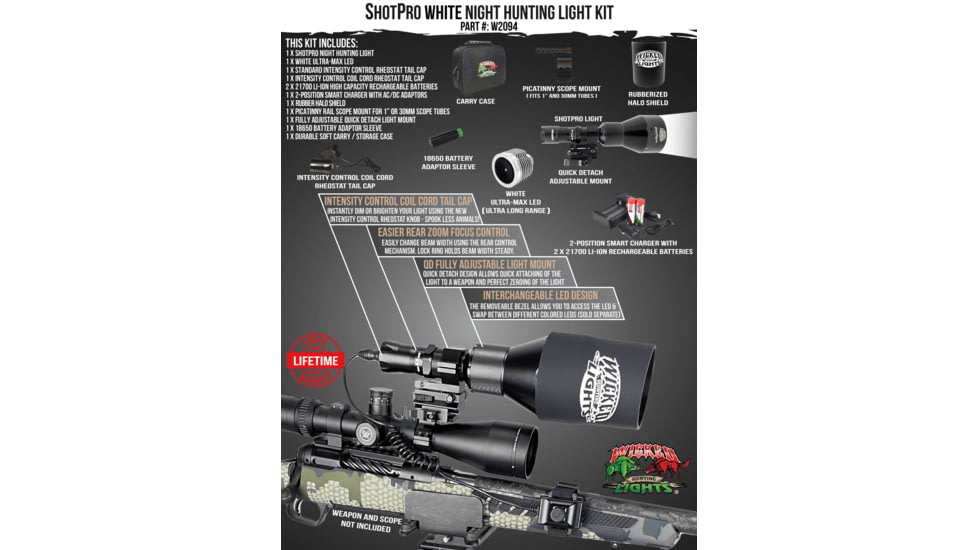Wicked Hunting Lights ShotPro Ultra-Max LED Extreme Range Night Hunting Light Kit, White, W2094