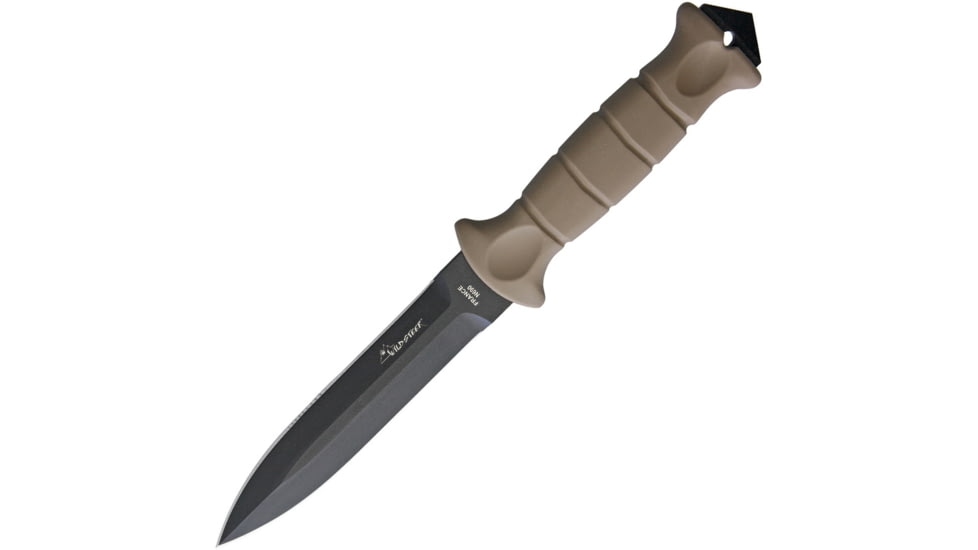 Wildsteer Dague SAS Dagger, 10.63in Overall, 5.5in Black Double Edge Bohler N690 SS Dagger Blade, Tan Tactipren Handle, Tan Nylon Sheath, SAS3115