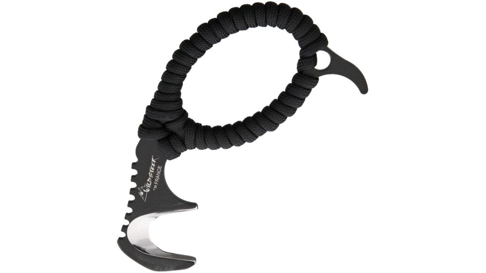 Wildsteer W Hook Fixed Blade Knife, Standard Edge, Black, Paracord Wrapped Handle WSWH31