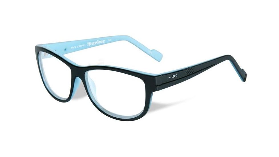 Wiley X Marker Eyeglass Frame,Square,Gloss Black w/Sky Blue WSMAR05