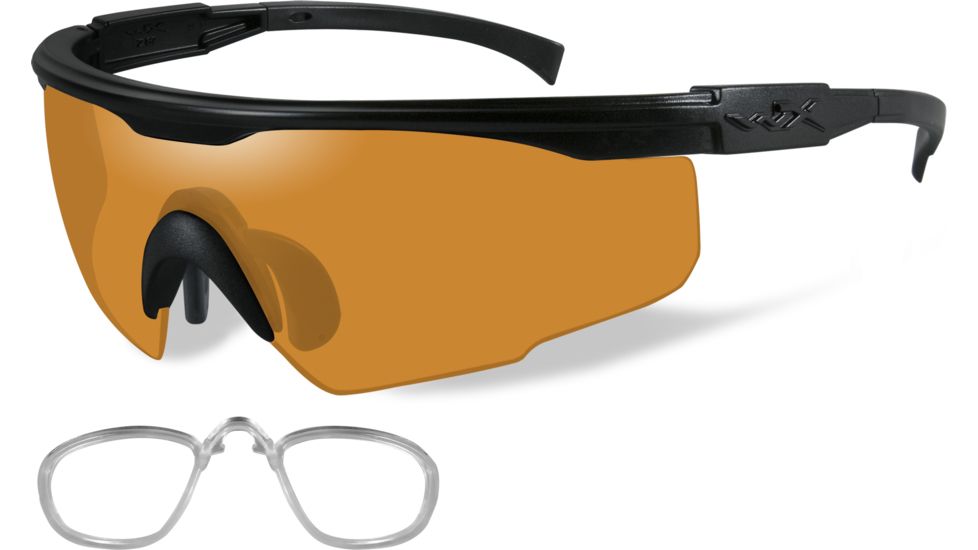 Wiley X PT-1 Sunglasses - Matte Black Frame w/ 3 Lens Package (Smoke Grey, Clear, Light Rust) w/ RX Insert PT-1SCLRX