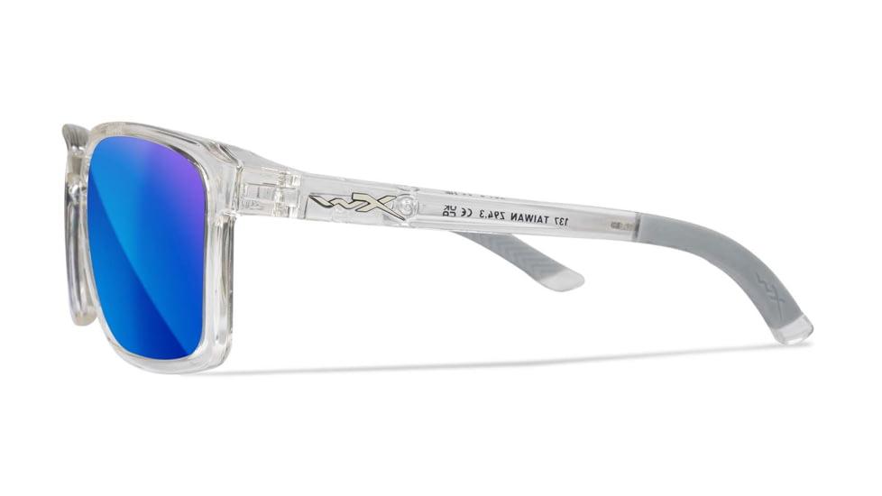 Wiley X WX Alfa Sunglasses, Gloss Clear Crystal Frame, Captivate Polarized Blue Mirror Lens, AC6ALF09