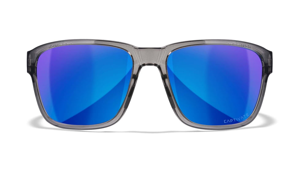 Wiley X WX Trek Sunglasses, Gloss Crystal Dark Grey Frame, Captivate Polarized Blue Mirror Lens, AC6TRK09