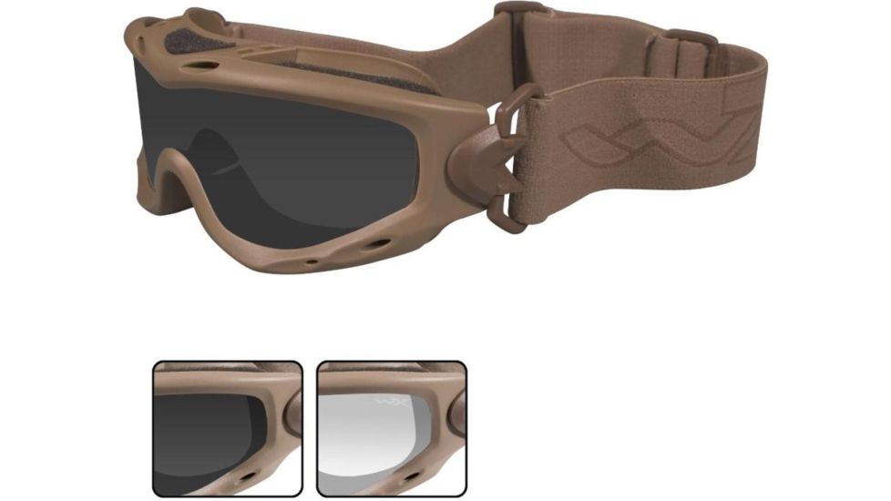Wiley X Spear Goggles - Smoke Gray + Clear Lenses w/ Tan Frame Sp29t