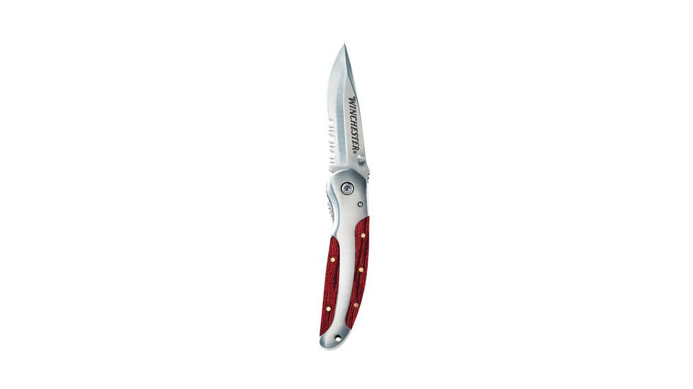 Winchester Knives 2.25in Wood Clip Serrated Folding Knife 22-49435