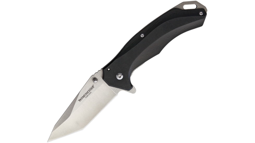 Winchester Framelock A/O Folding Knife, 4.75in Closed, 3.5in Stonewash SS Tanto Blade, Black G10 Handle With Stonewash SS Back Handle, Thumb Stud, Pocket Clip, WN14098 /K1918