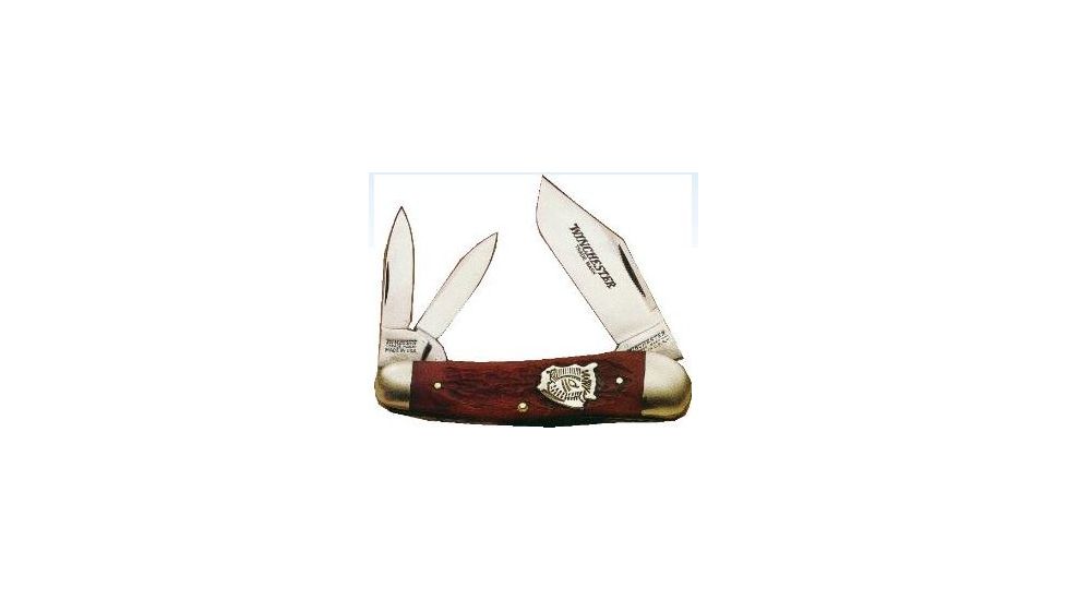 Winchester Knives 3 3/4in, 3 Blade Spline Back Serpentine Whittler w/ Burnt Orange Bone Buffalo Head Handle W 18 39118 BH