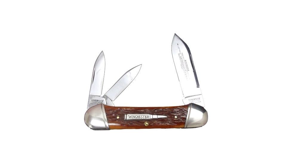 Winchester Knives 3 5/8in, 3 Blade Canittler w/ Burnt Orange Bone Handle W 18 39115