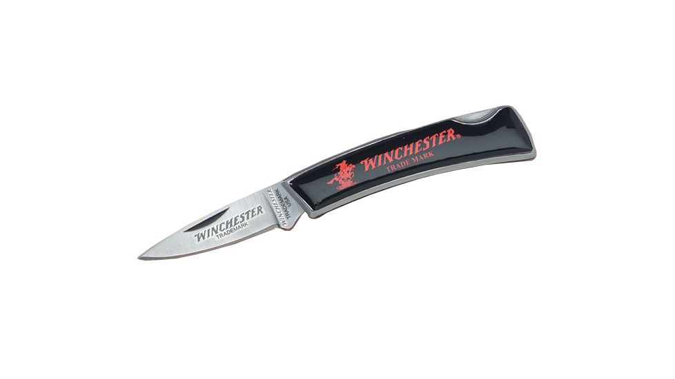 Winchester Knives 3in, 1 Blade Lockback w/Black Handle, Horse and Rider Logo, Clam Pack W 40 14013 C