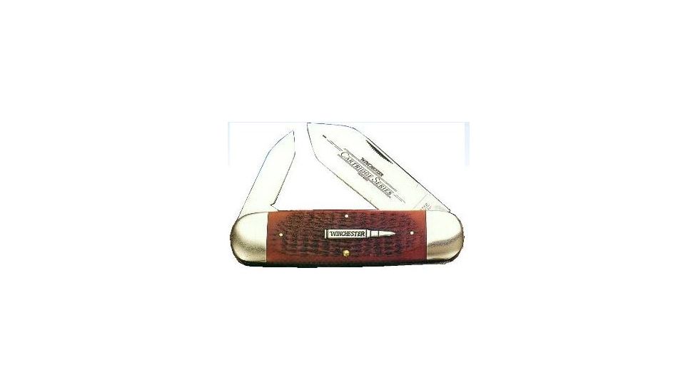 Winchester Knives 4 1/2in, 2 Blade Rope Sunfish Pattern w/ Burnt Orange Bone Handle, Cartridge Shield W 18 29110