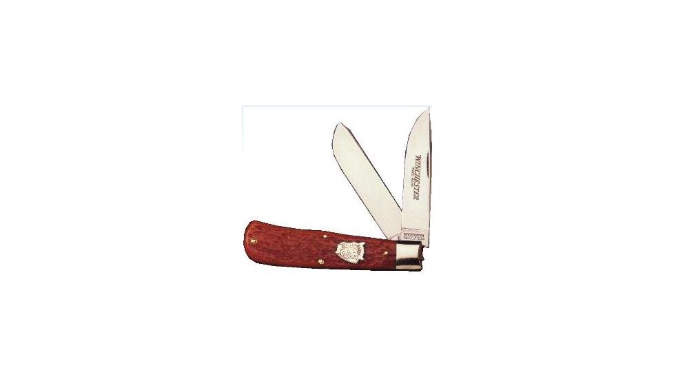 Winchester Knives 4 7/8in, 2 Blade Large Trapper w/ Burnt Orange Bone Handle, Buffalo Shield W 18 29103 BH