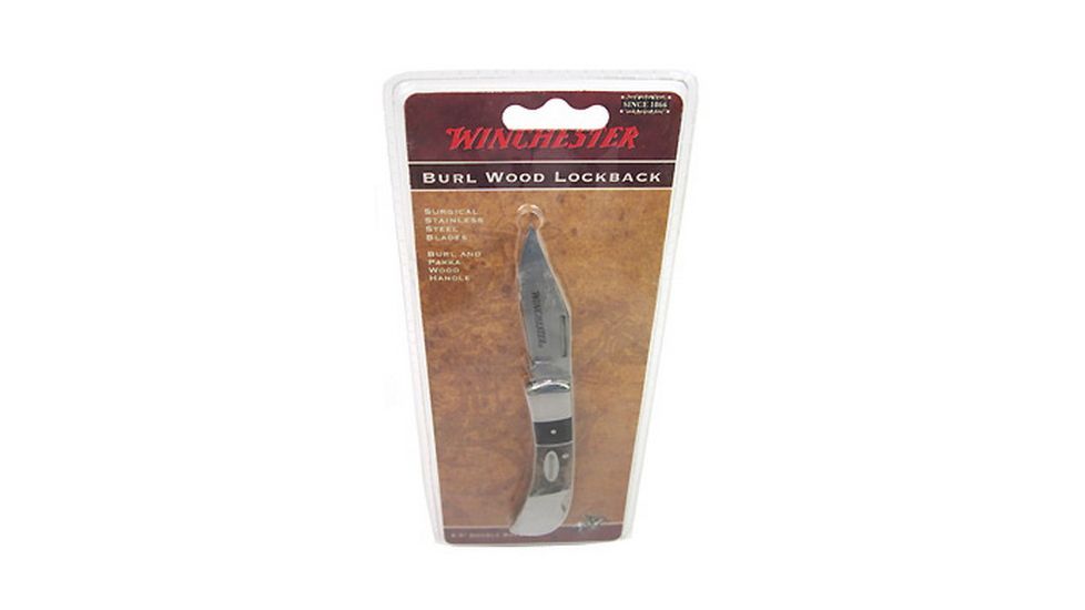 Winchester Knives Double Bolster Burl Wood Lockback, 2.5in. Blade 49267