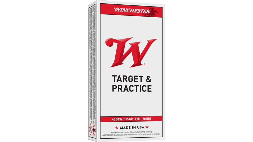 Winchester USA, .40 S&amp;W, 165 Grain, FMJ, Brass Case, Centerfire Pistol Ammo, 50 Rounds Box, USA40SW