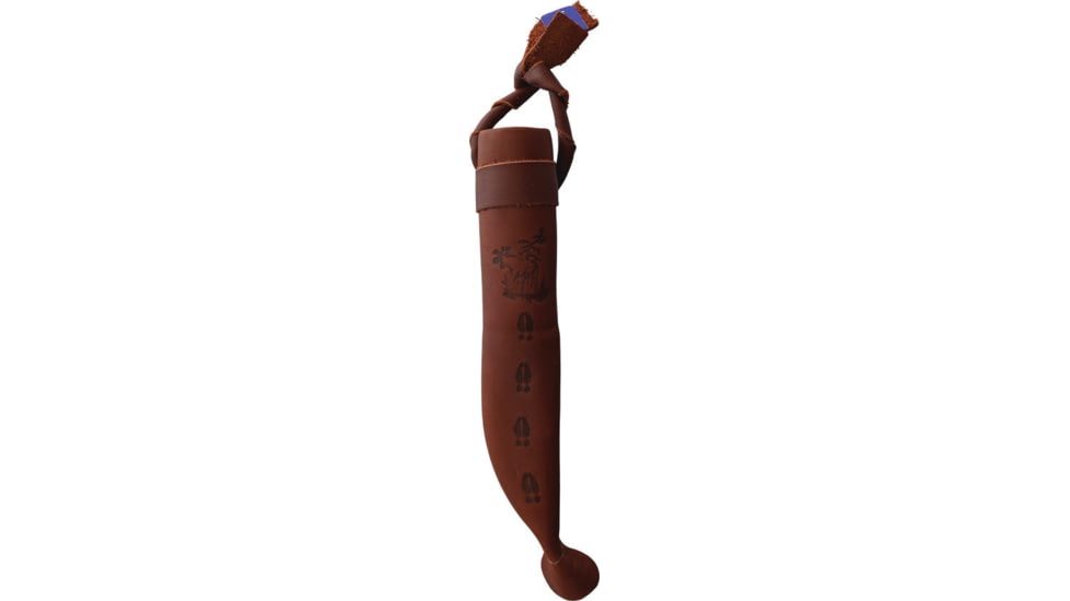 Wood Jewel Child's Knife, 6.5in Overall, 2.25in Carbon Steel Blunt Tip Blade, Curly Birch Handle, Leather Sheath, 23L