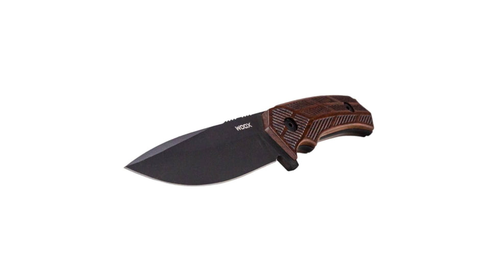 WOOX Rock 62 Fixed Blade Knife, 4.25 in, Drop Point, Mil-Spec Grey, Sleipner Steel Blade, Engraved American Walnut Handle, BU.KNF001.02