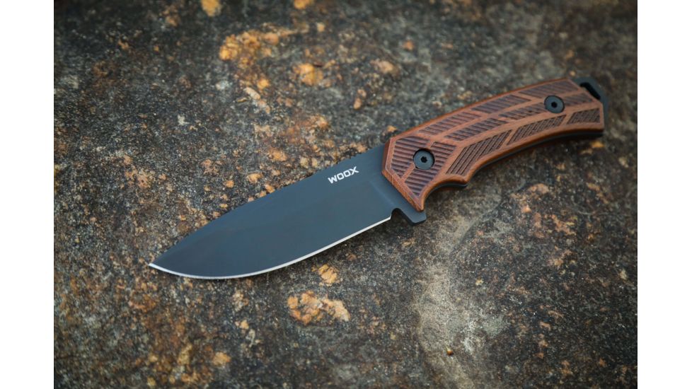 WOOX Rock 62 Fixed Blade Knife, 4.25 in, Drop Point, Mil-Spec Grey, Sleipner Steel Blade, Engraved American Walnut Handle, BU.KNF001.02