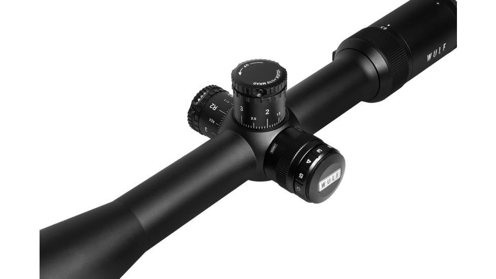 Wulf Optics Hurricane 6.5-25x50 Rifle Scope, 30mm Tube, Second Focal Plane, Red/Blue Half Mildot Reticle, Black, WU9105