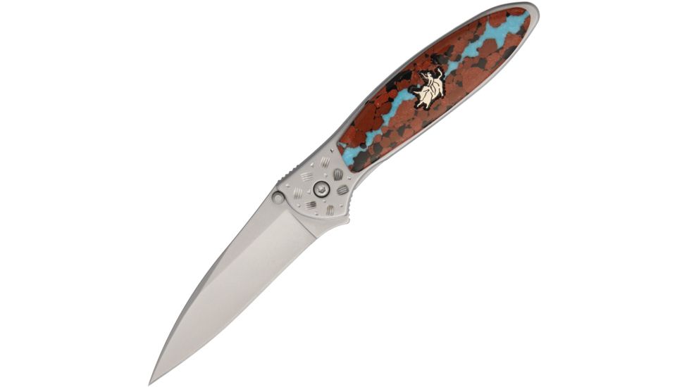 Yellowhorse Custom Kershaw Leek Bullrider Folding Knife,3in,Sandvik 14C28N Steel,Satin,Turquoise,Stainless Handle YH206