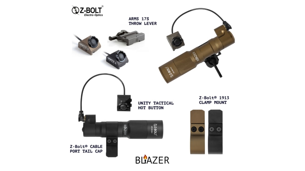 Z-Bolt Blazer LEP Weapon Light - 18350 - Cable Port &amp; Arms Mount, Black, LEP-18350-PORT-BLK-PHCF-17S