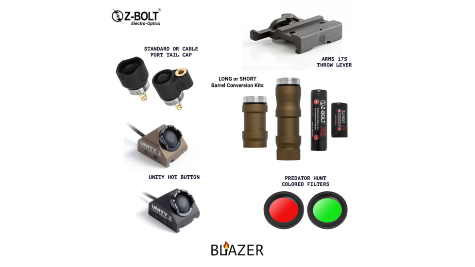Z-Bolt Blazer LEP Weapon Light - 18350 - Cable Port &amp; Arms Mount, Black, LEP-18350-PORT-BLK-PHCF-17S