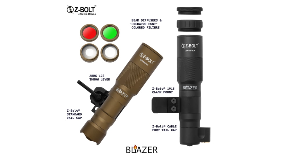 Z-Bolt Blazer LEP Weapon Light - 18350 - Cable Port &amp; Arms Mount, Black, LEP-18350-PORT-BLK-PHCF-17S