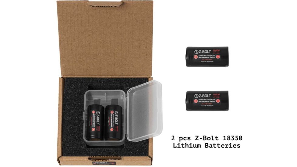Z-Bolt Rechargeable 18350 Batteries &amp; 2x Slot Chargers for High Discharge Flashlights, Weapon Lights &amp; Illuminators, BATTS-2x-18350-CHRG