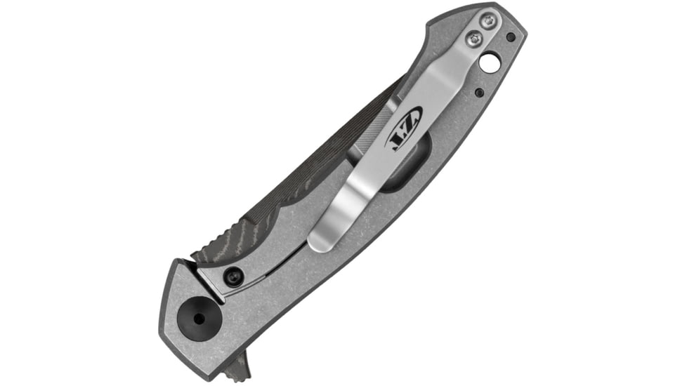 Zero Tolerance Framelock Dam Folding Knife by Sinkevich, 3.25 in, Damascus Steel Blade, Marbled Fat Carbon Handle, 0450CFDAM