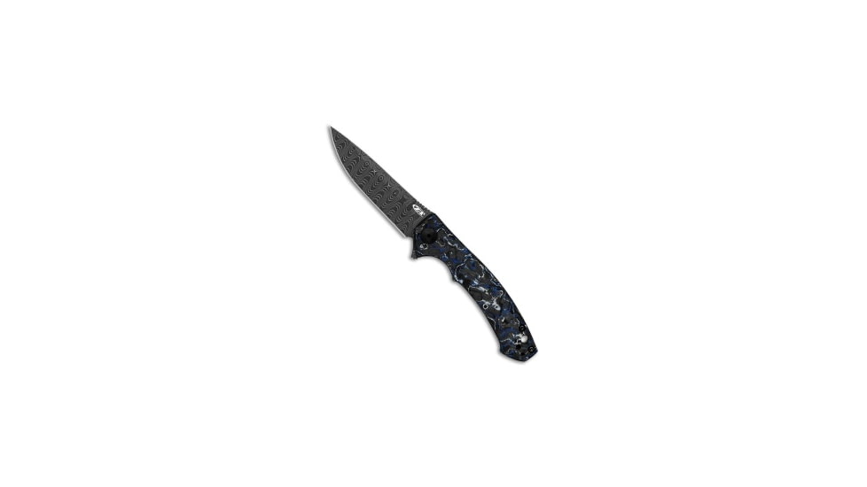 Zero Tolerance Zero Tolerance Sinkevich Frame Lock Knife Black/Blue FatCarbon 3.25" Damascus, Black/Blue, Damascus, adult, BHQ-213813