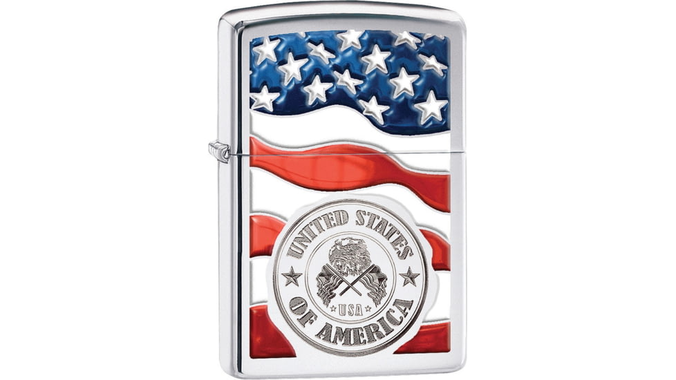 Zippo American Stamp on Flag Lighter, High Polish Chrome, 1.44in x 2.25in, 29395