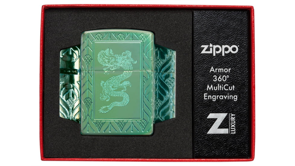 Zippo Armor High Polish Elegant Dragon Lighter w/ Click, Green, One Size, 49054