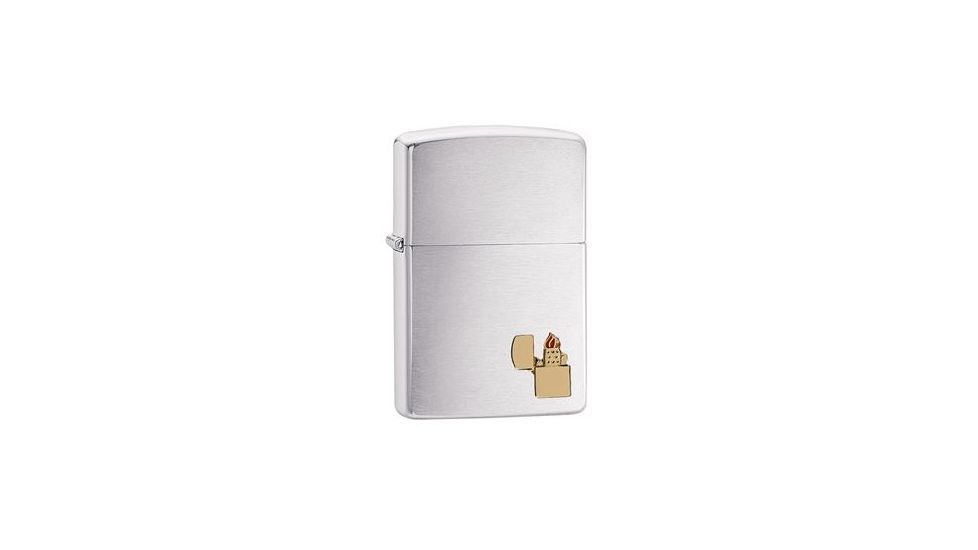 Zippo Brass Emblem Lighter, Brushed Chrome 29102