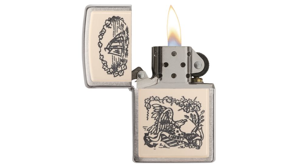 Zippo Ivory Scrimshaw Liberty Eagle Chrome Pocket Lighter, 29517